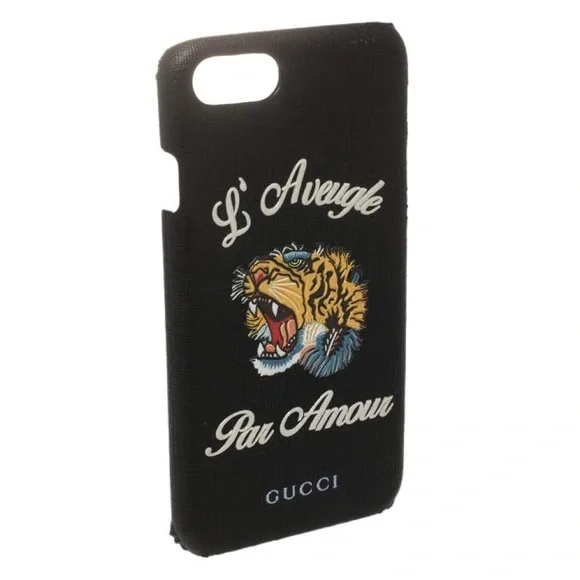 (CFL) Gucci Black Coated Canvas L'Aveugle Par Amour iPhone 7 Case, New in Box